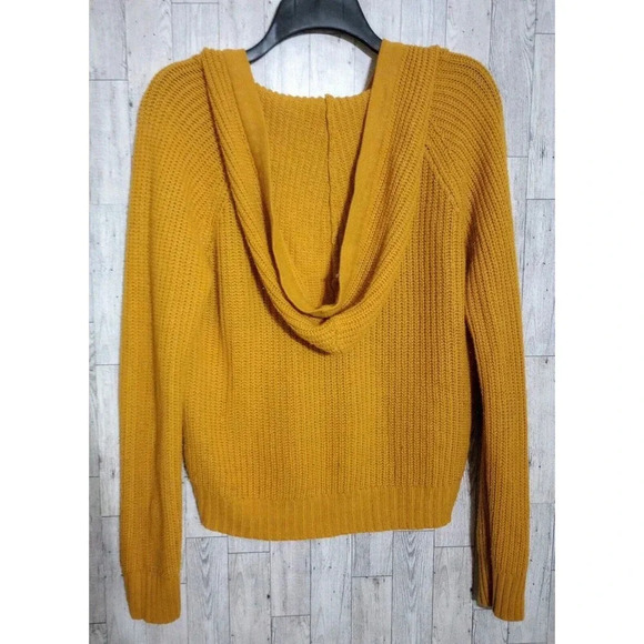 Rue21 Sweater Hoodie Lace Up Ribbed Long Sleeve Mustard Yellow Size Large - Picture 2 of 4
